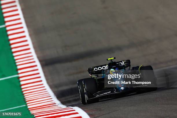 Fernando Alonso of Spain driving the Aston Martin AMR23 Mercedes on track during practice ahead of the F1 Grand Prix of United States at Circuit of...