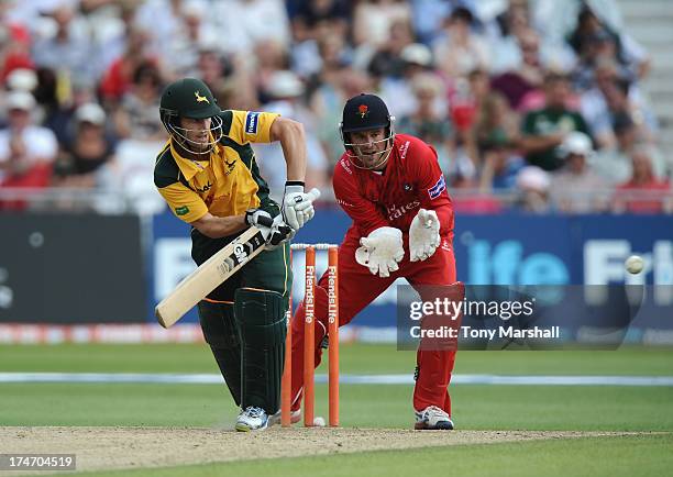 Chris Read of Nottinghamshire Outlaws batting during the Friends Life T20 match between Nottinghamshire Outlaws and Lancashire Lightning at Trent...