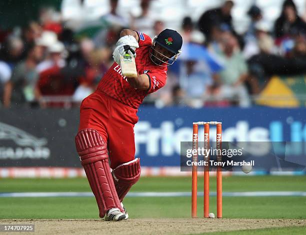 Ashwell Prince of Lancashire Lightning batting during the Friends Life T20 match between Nottinghamshire Outlaws and Lancashire Lightning at Trent...
