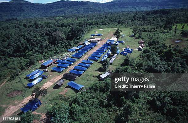 Aerial view of Tiger Camp, the base camp of the U.S. Military team that is searching for American military personnel killed and listed as Missing in...