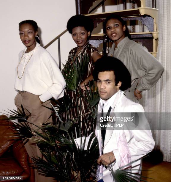 Maizie Williams, Liz Mitchell, Marcia Barrett, and Bobby Farrell, of the German vocal group Boney M., pose for a portrait in London, England,...