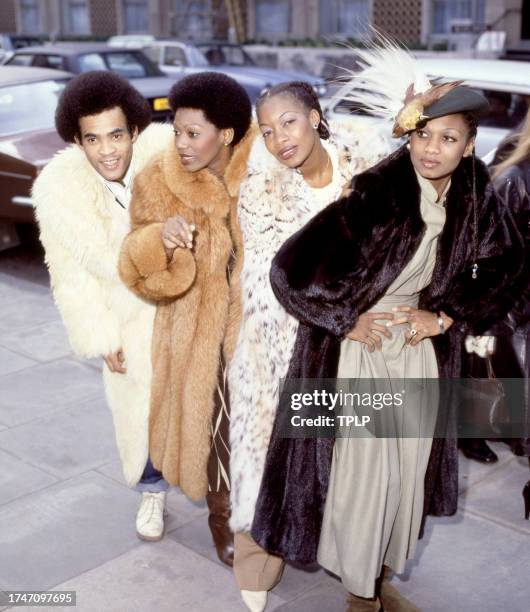 Bobby Farrell, Liz Mitchell, Maizie Williams and Marcia Barrett, of the German vocal group Boney M., pose for a portrait in London, England, November...