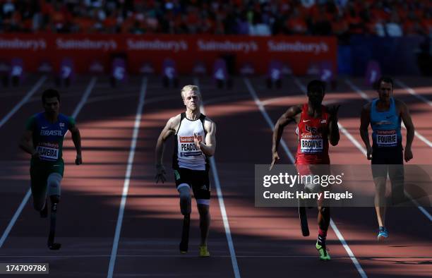 Alan Oliveira of Brazil,Jonnie Peacock of Great Britain, Richard Browne of United States, Arnu Fourie of South Africa and Christophe Bausch of...