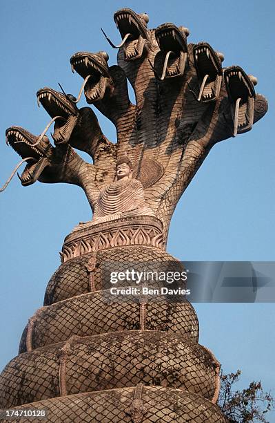 The famous seven-headed naga at Wat Khaek near Nong Khai in Northeast Thailand. Founded in 1978 by the charismatic monk Luang Pu Bunleua Surirat, it...