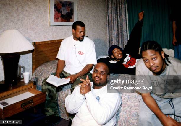 Rappers Khujo , Big Gipp , CeeLo Green and T-Mo of Goodie Mob poses for photos after an interview at the Holiday Inn City Center in Chicago, Illinois...