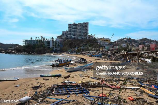 View of damages in the beach area following the passage of Hurricane Otis in Acapulco, Guerrero State, Mexico, on October 26, 2023. Hurricane Otis...