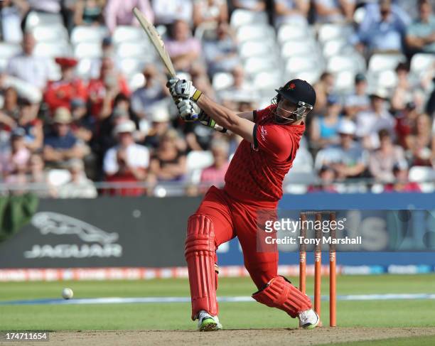 Mitchell McClenaghan of Lancashire Lightning batting during the Friends Life T20 match between Nottinghamshire Outlaws and Lancashire Lightning at...
