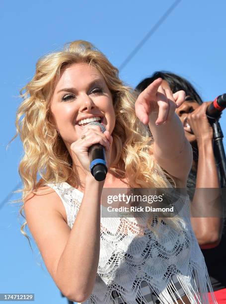 Laura Bell Bundy performs at the Brickyard 400 Presented By Big Machine Label Group at Indianapolis Motorspeedway on July 28, 2013 in Indianapolis,...