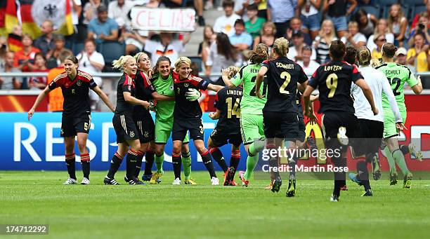 Nadine Angerer , goalkeeper of Germany celebrate with her team mates after the UEFA Women's EURO 2013 final match between Germany and Norway at...