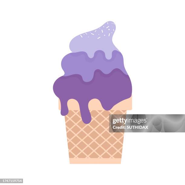 ilustraciones, imágenes clip art, dibujos animados e iconos de stock de ilustración de cono de helado morado con sabor a taro - cuchara-de-helado