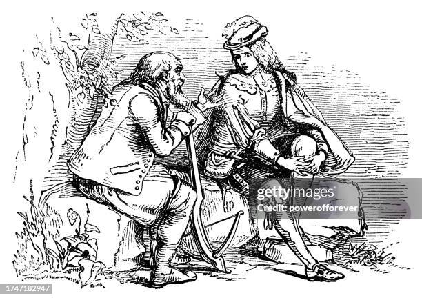 mariner telling the wedding guest his story in the rime of the ancient mariner by samuel taylor coleridge - 19th century - fairytale wedding stock illustrations