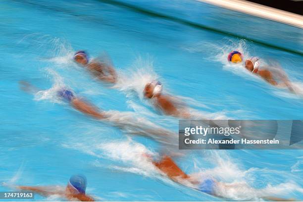 Athletes in action during the Men's Water Polo quarterfinals qualification match between Italy and China during day nine of the 15th FINA World...