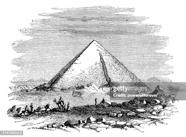 die große pyramide in gizeh, ägypten - 19. jahrhundert - cheopspyramide stock-grafiken, -clipart, -cartoons und -symbole