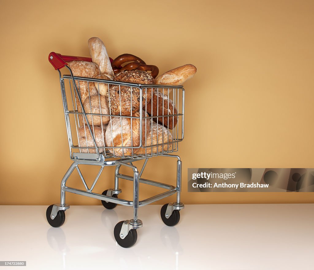 Bread in a shopping cart