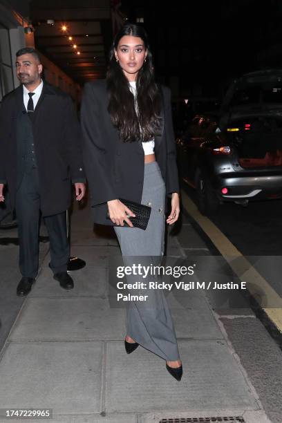 Neelam Gill is seen attending a dinner party in honour of Kerry Washington's book "Thicker Than Water" at May Fair Kitchen on October 20, 2023 in...