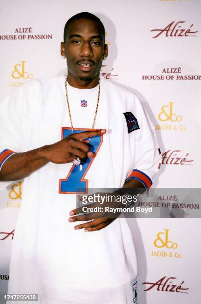 Basketball player Amar'e Stoudamire of the Phoenix Suns poses for photos on the red carpet during the 'Alize House of Passion' event at the Playboy...