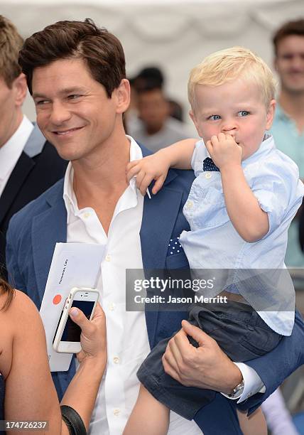 David Burtka and son Gideon Scott Burtka-Harris attend the premiere of Columbia Pictures' "Smurfs 2" at Regency Village Theatre on July 28, 2013 in...