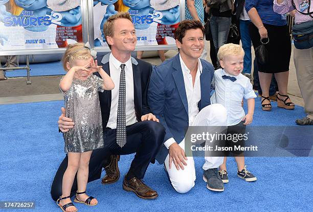 Actor Neil Patrick Harris , David Burtka , Harper Grace Burtka-Harris , and Gideon Scott Burtka-Harris attend the premiere of Columbia Pictures'...