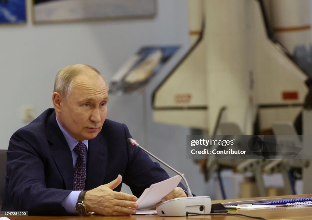 Putin Riding Rocket Russian President Vladimir Putin speeches during a meeting on... News ...