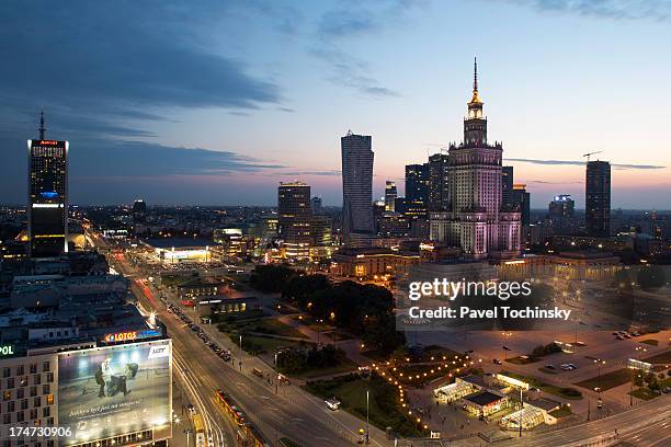 warsaw downtown skyline in 2013 - warschau stock-fotos und bilder