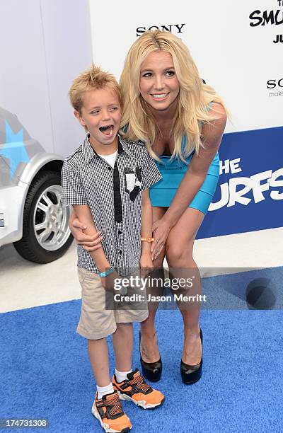 Singer Britney Spears and Sean Federline attend the premiere of Columbia Pictures' 'Smurfs 2' at Regency Village Theatre on July 28, 2013 in...