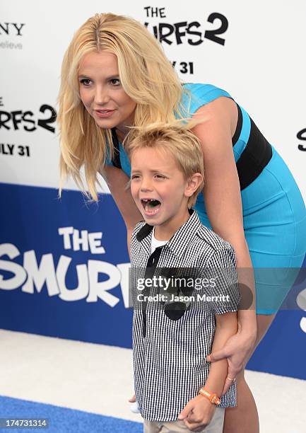 Singer Britney Spears and Sean Federline attend the premiere of Columbia Pictures' 'Smurfs 2' at Regency Village Theatre on July 28, 2013 in...
