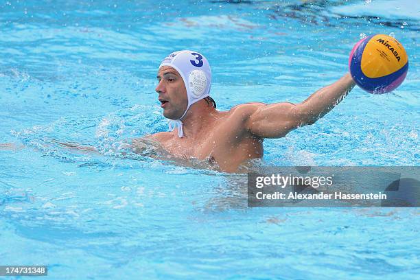 Niccolo Gitto of Italy in action during the Men's Water Polo quarterfinals qualification match between Italy and China during day nine of the 15th...