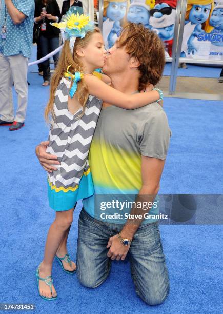 Dannielynn Birkhead and Larry Birkhead arrivies at the "Smurfs 2" - Los Angeles Premiere at Regency Village Theatre on July 28, 2013 in Westwood,...