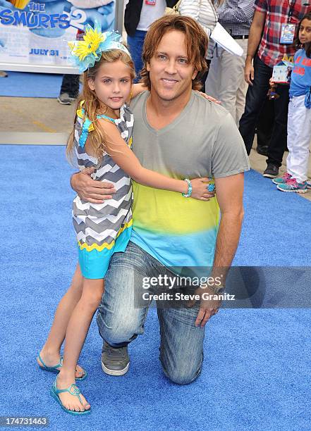 Dannielynn Birkhead and Larry Birkhead arrivies at the "Smurfs 2" - Los Angeles Premiere at Regency Village Theatre on July 28, 2013 in Westwood,...