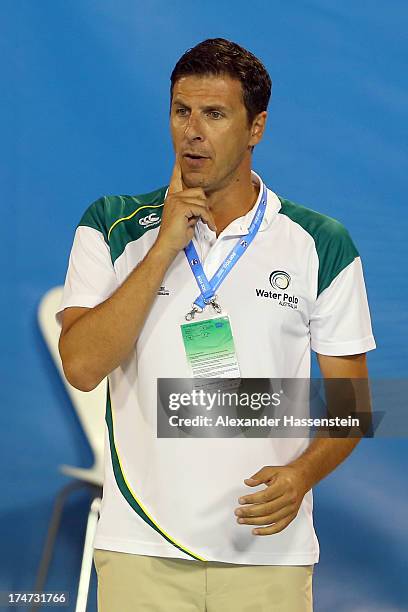 Elvis Fatovic, head coach of Australia reacts during the Men's Water Polo quarterfinals qualification match between Germany and Australia during day...