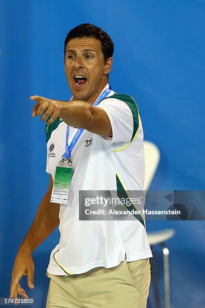 Elvis Fatovic, head coach of Australia reacts during the Men's Water Polo quarterfinals qualification match between Germany and Australia during day...