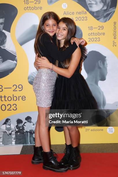 Olivia La Terra Pirrè and Francesca Raffone attend a red carpet for the movie "Superluna" at the 21st Alice Nella Città during the 18th Rome Film...