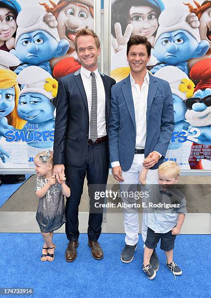 Actor Neil Patrick Harris , David Burtka , Harper Grace Burtka-Harris , and Gideon Scott Burtka-Harris attend the premiere Of Columbia Pictures'...