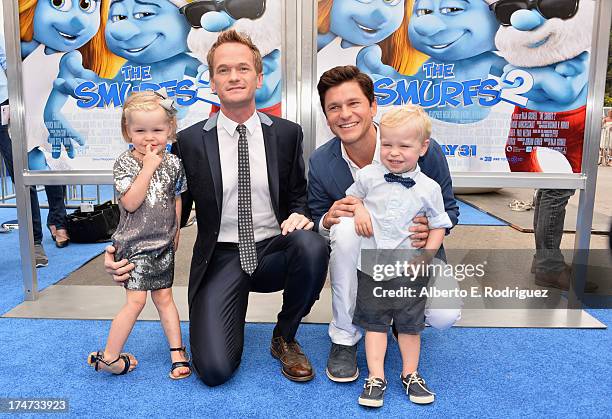 Actor Neil Patrick Harris , David Burtka , Harper Grace Burtka-Harris , and Gideon Scott Burtka-Harris attend the premiere Of Columbia Pictures'...