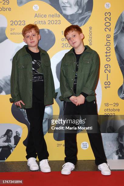 Federico Ratini and Lorenzo Ratini attend a red carpet for the movie "Superluna" at the 21st Alice Nella Città during the 18th Rome Film Festival on...
