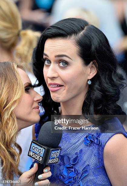 Singer Katy Perry attends the premiere of Columbia Pictures' 'Smurfs 2' at Regency Village Theatre on July 28, 2013 in Westwood, California.