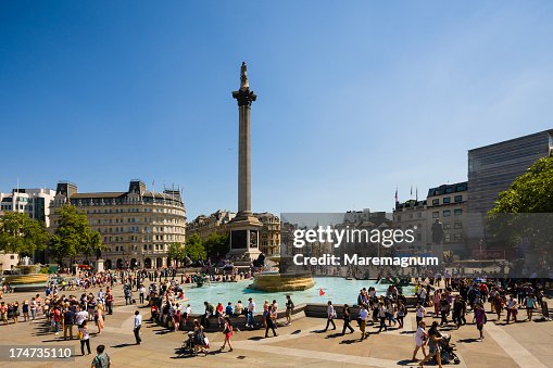 Trafalgar Square, the fountain and Nelson's Column Trafalgar Square, the fountain and Nelson's Column