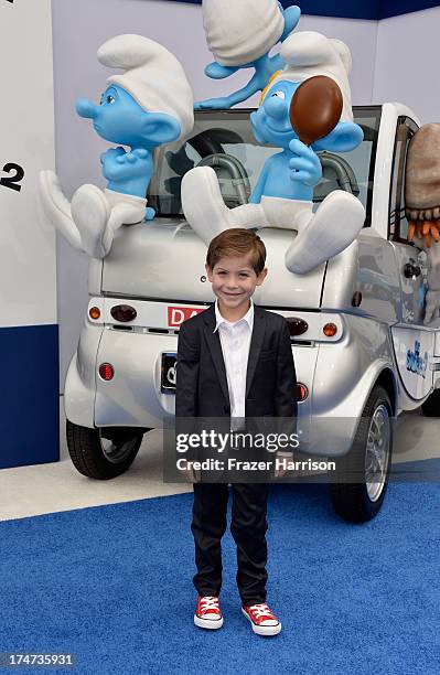 Actor Jacob Tremblay attends the premiere of Columbia Pictures' 'Smurfs 2' at Regency Village Theatre on July 28, 2013 in Westwood, California.