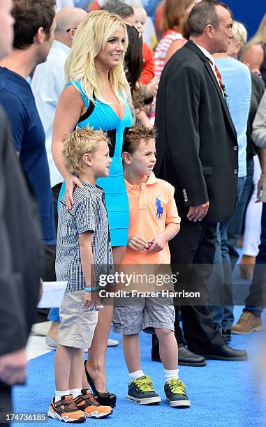 Singer Britney Spears , sons Sean Federline, and Jayden James Federline attend the premiere of Columbia Pictures' 'Smurfs 2' at Regency Village...