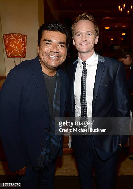 Actors George Lopez and Neil Patrick Harris attend the after party for the Los Angeles premiere of "Smurfs 2" at Napa Valley Grille on July 28, 2013...