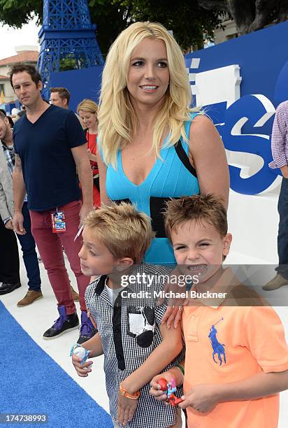 Singer Britney Spears , sons Sean Federline and Jayden James Federline attend the Los Angeles premiere of "The Smurfs 2" at Regency Village Theatre...