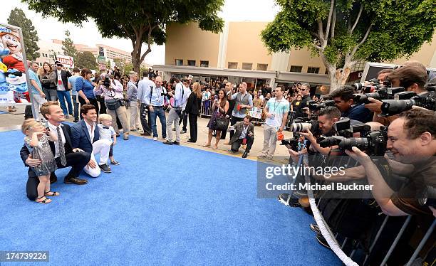 Actor Neil Patrick Harris , David Burtka , Harper Grace Burtka-Harris , and Gideon Scott Burtka-Harris attends the Los Angeles premiere of "The...