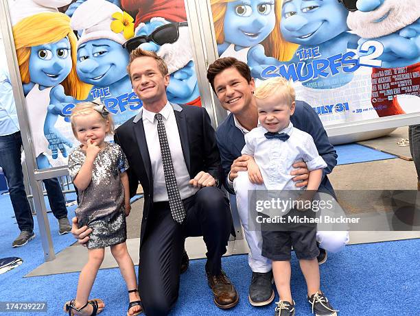 Actor Neil Patrick Harris , David Burtka , Harper Grace Burtka-Harris , and Gideon Scott Burtka-Harris attends the Los Angeles premiere of "The...