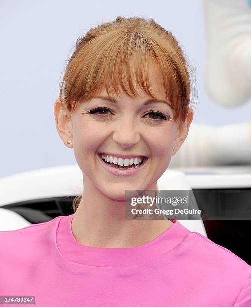 Actress Jayma Mays arrives at the Los Angeles premiere of "Smurfs 2" at Regency Village Theatre on July 28, 2013 in Westwood, California.