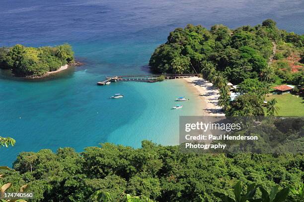 boats moored off coiba - panama stock-fotos und bilder