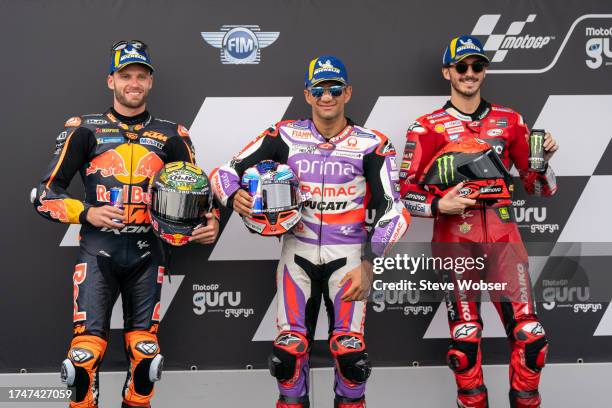 MotoGP Top 3 qualifiers with Brad Binder of South Africa and Red Bull KTM Factory Racing , Jorge Martin of Spain and Prima Pramac Racing and...