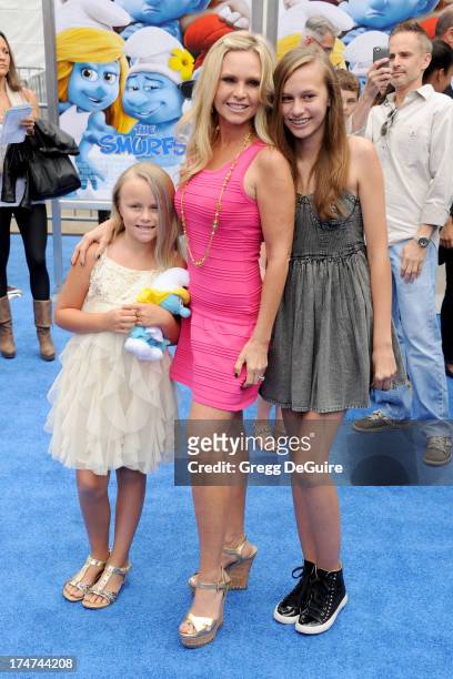 Personality Tamra Barney and kids arrive at the Los Angeles premiere of "Smurfs 2" at Regency Village Theatre on July 28, 2013 in Westwood,...