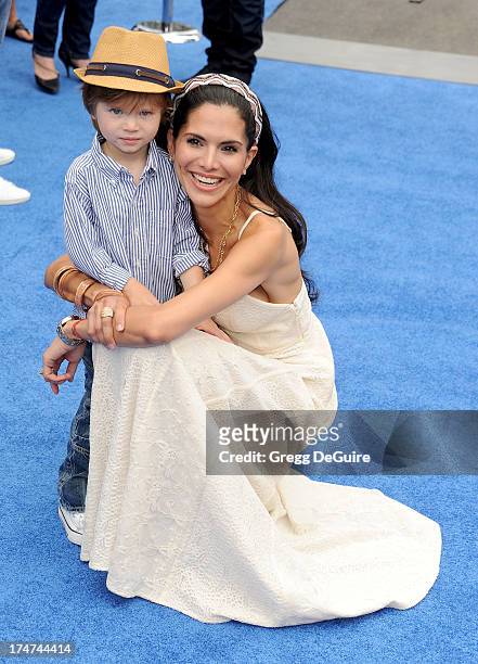 Actress Joyce Giraud and son Leonardo Ohoven arrive at the Los Angeles premiere of "Smurfs 2" at Regency Village Theatre on July 28, 2013 in...