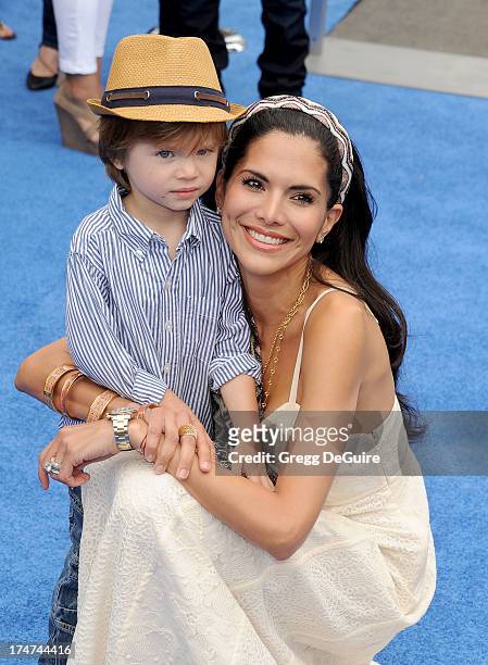 Actress Joyce Giraud and son Leonardo Ohoven arrive at the Los Angeles premiere of "Smurfs 2" at Regency Village Theatre on July 28, 2013 in...