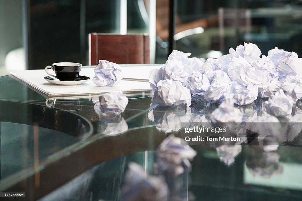 Crumpled papers on a table